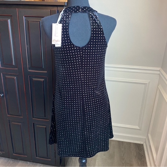 Candie’s Black Velvet Multi Color Glitter Dots Halter Mini Dress Size Small NWT - Picture 6 of 10